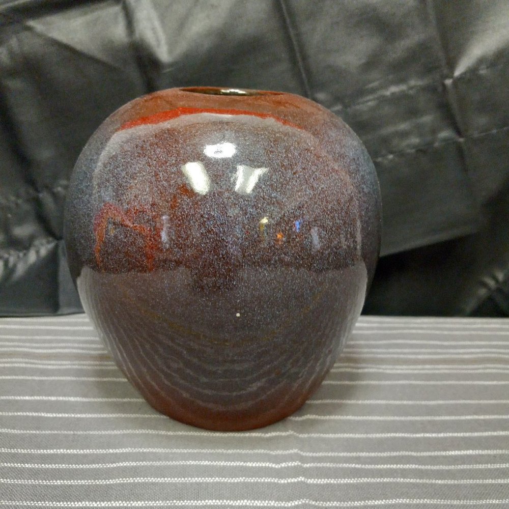 Roku "style" Art Studio Glazed Earthenware Terracotta vase 6in signed "Churchman